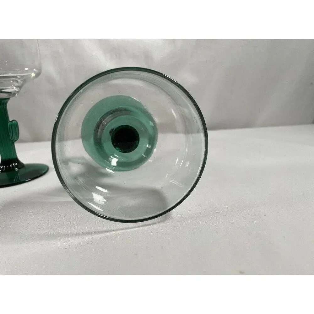Pair of Vintage Libbey Clear Margarita Glasses W/Green Cactus Stem